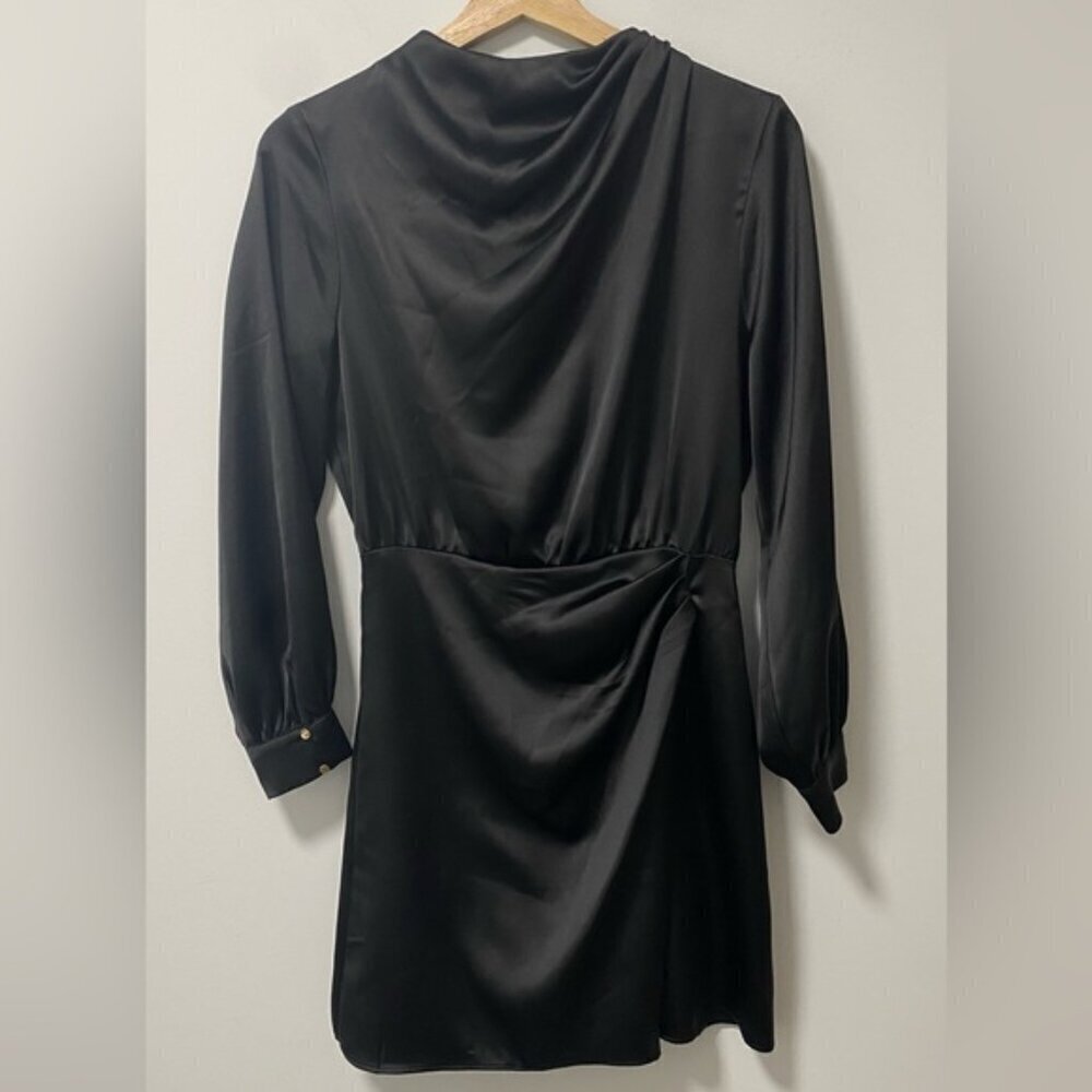Zara Satin Black Draped Mini Dress Size XS — Gathered Waist Detail - Picture 2 of 9